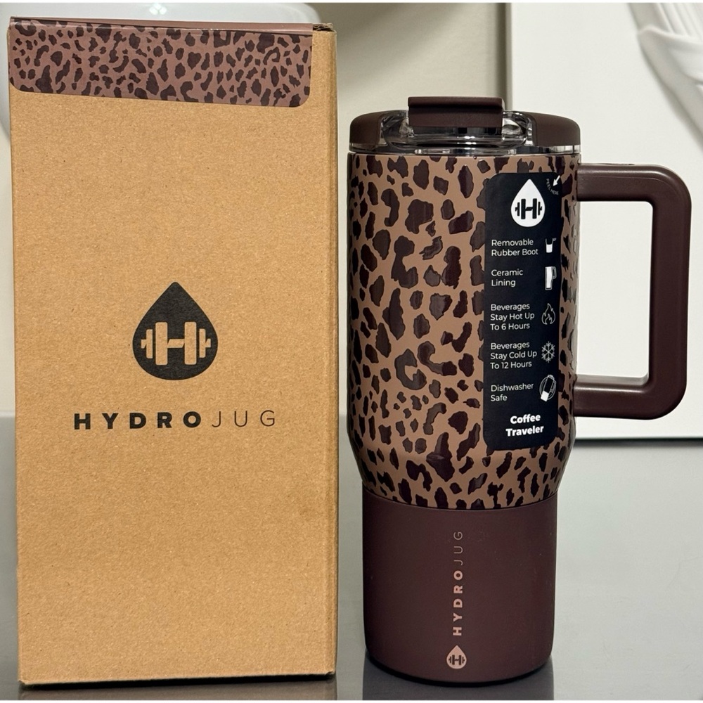 HYDROJUG 20oz‎ Traveler Coffee Mug, BROWN LEOPARD